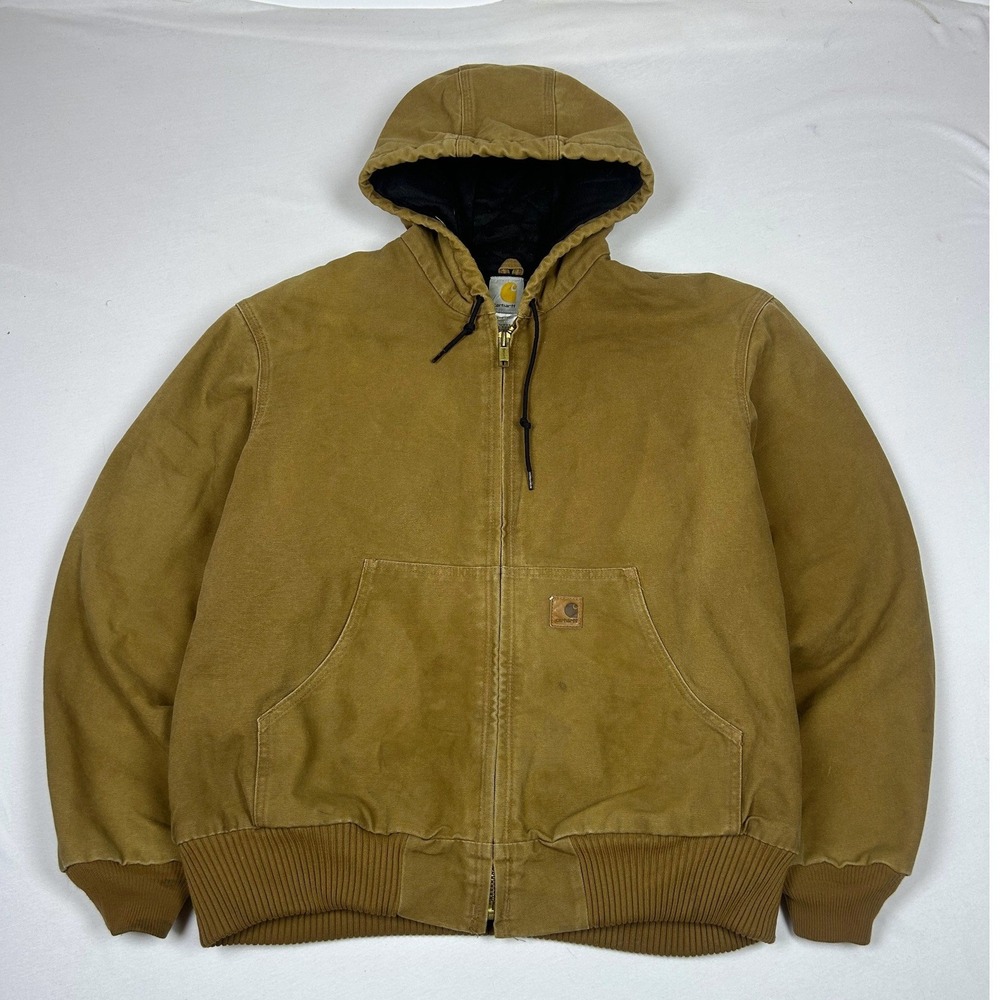 Carhartt J130 BRN Quilted Flannel Lined Active Jacket Brown Mens Large Regular